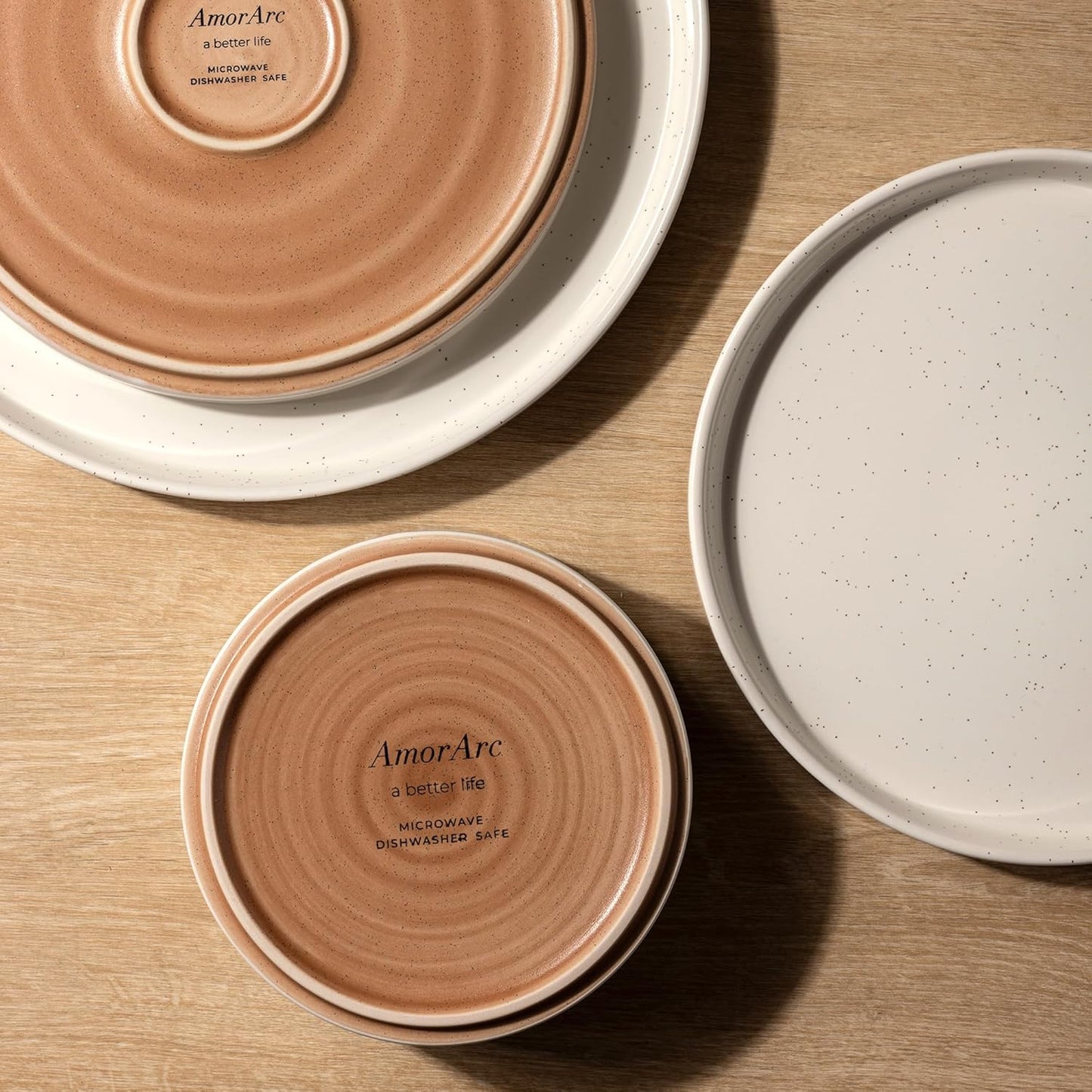 AmorArc Ceramic Dinnerware Set for 4 | Speckled Stoneware Plates and Bowls with unglazed terracotta | Scratch Resistant, Dishwasher & Microwave Safe Dishes Sets- 12-Pcs Beige