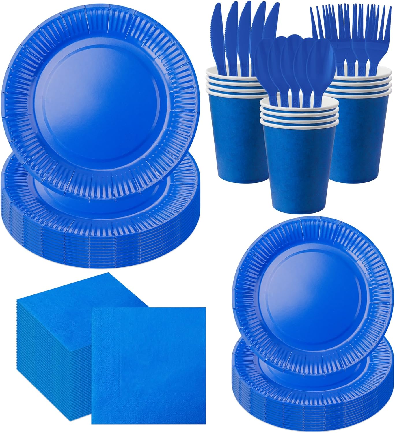 210pcs Thanksgiving Blue Paper Plates Disposable Tableware Party Supplies - Includes 9" Dinner Plates, 7" Dessert Plates, 9oz Paper Cups, Napkins, Plastic Forks Serves 30