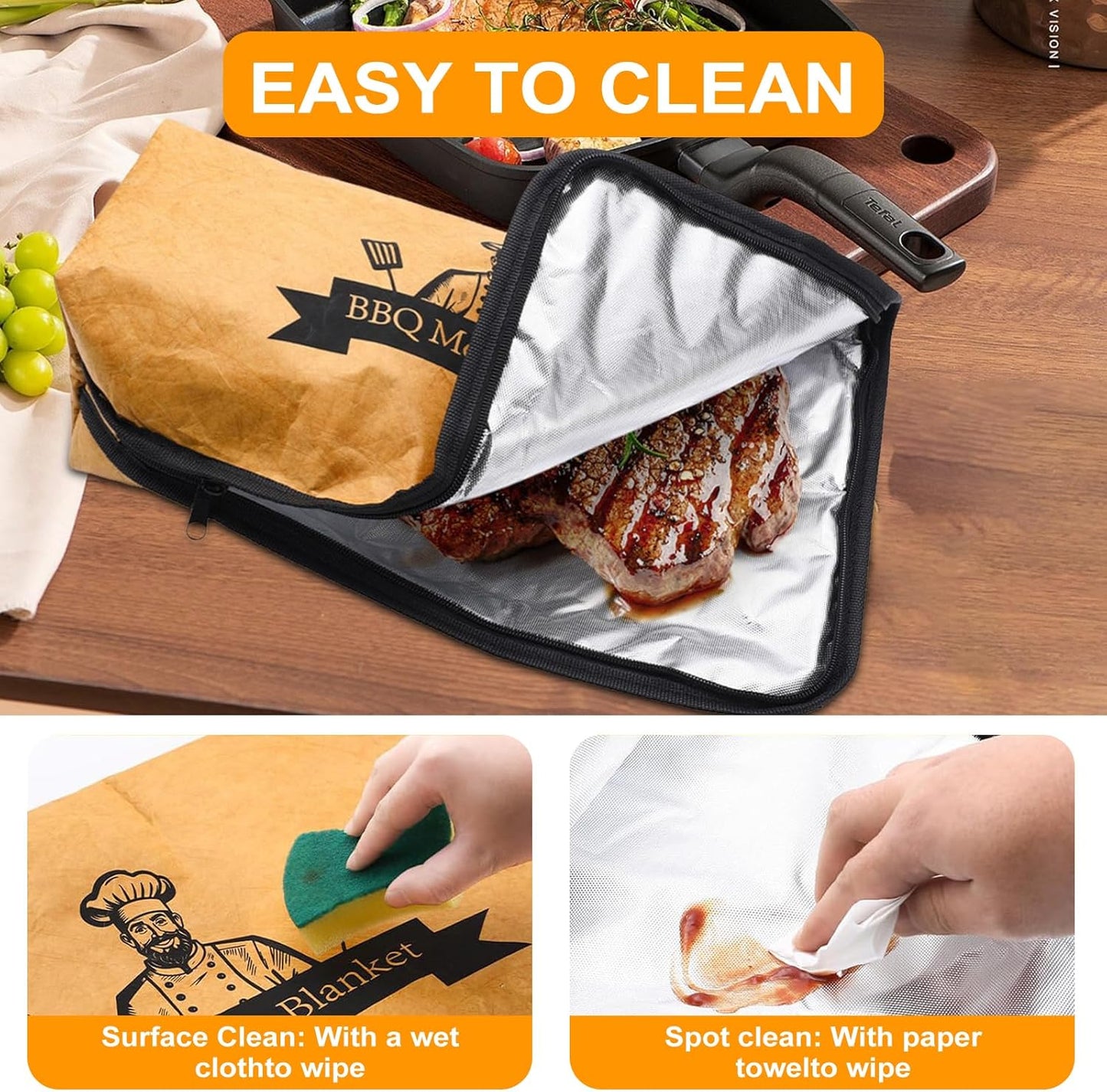 BBQ Blanket for Resting Meat, 21" Smoker Meat Resting Blanket, for Large Brisket/Turkey/Pork Shoulder/Pork Ribs, Wide Mouth with Hand Straps and Zippers