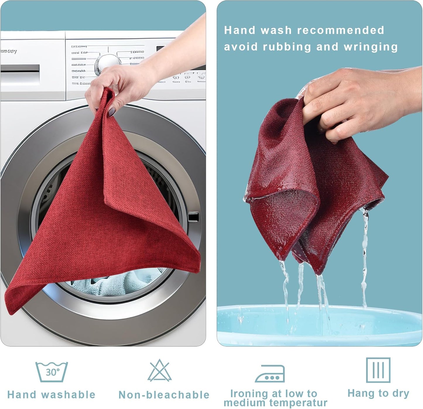 SLKQG Christmas Linen-Look Fabric Placemats Set of 4 - Holiday Dining Table Mats for Festive Decor, Heat Resistant & Machine Washable, Place Mats for Dinner Parties, Xmas Gift for Home (4, Wine Red)