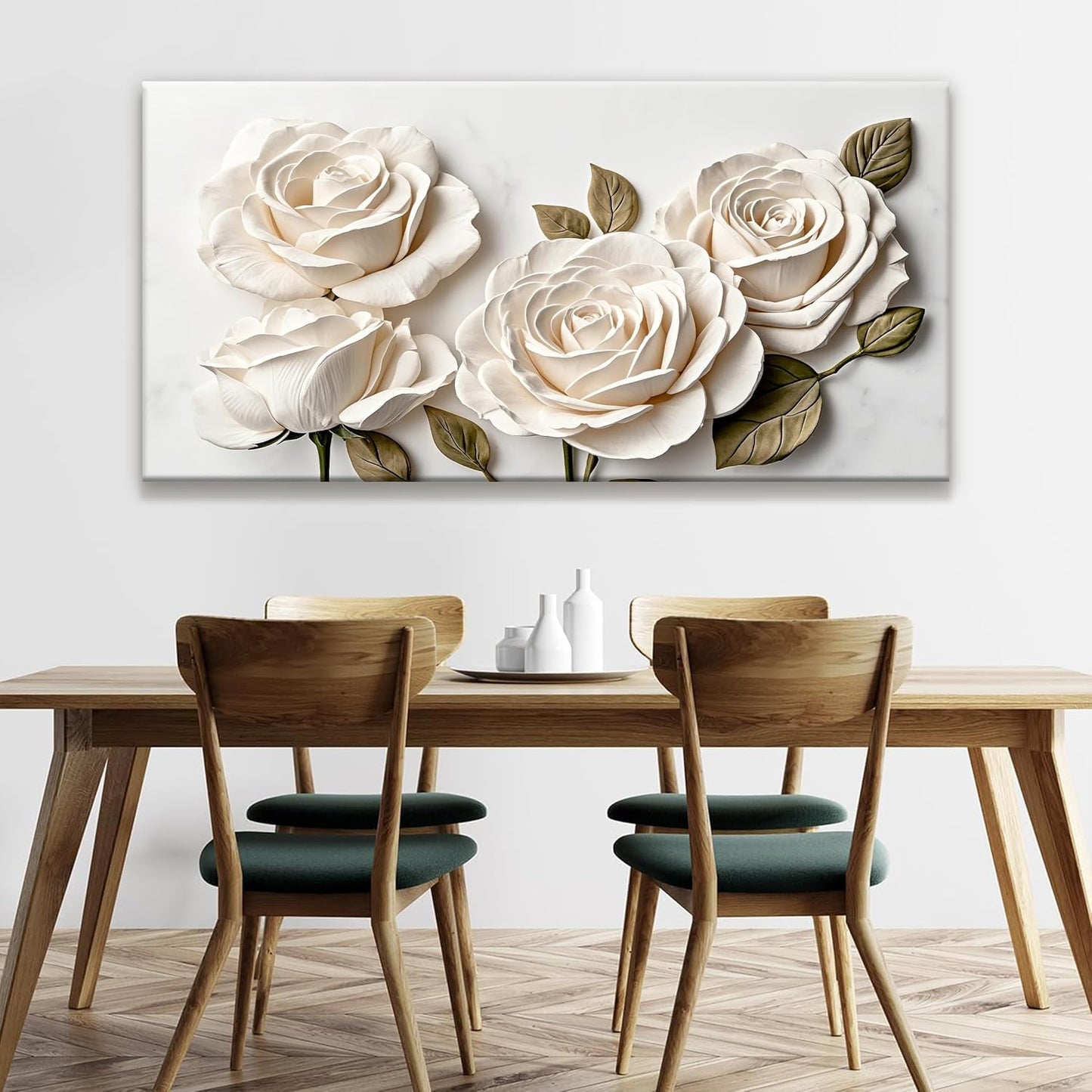 Suconvng Canvas Art Wall Decor Floral Wall Art For Living Room Modern Canvas Wall Decor Prints Pictures For Wall White Flower Wall Art For Hotel Home Artwork 24x48 Inch