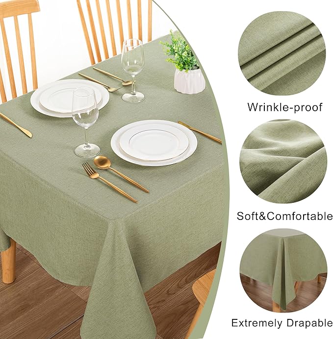 DWCN Faux Linen Tablecloth Rectangle - Fabric Waterproof Spill-Proof Wrinkle and Stain Resistant Tablecloths Decorative Farmhouse Table Cover for Kitchen Dining Party, 60 x 120 Inch, Sage Green