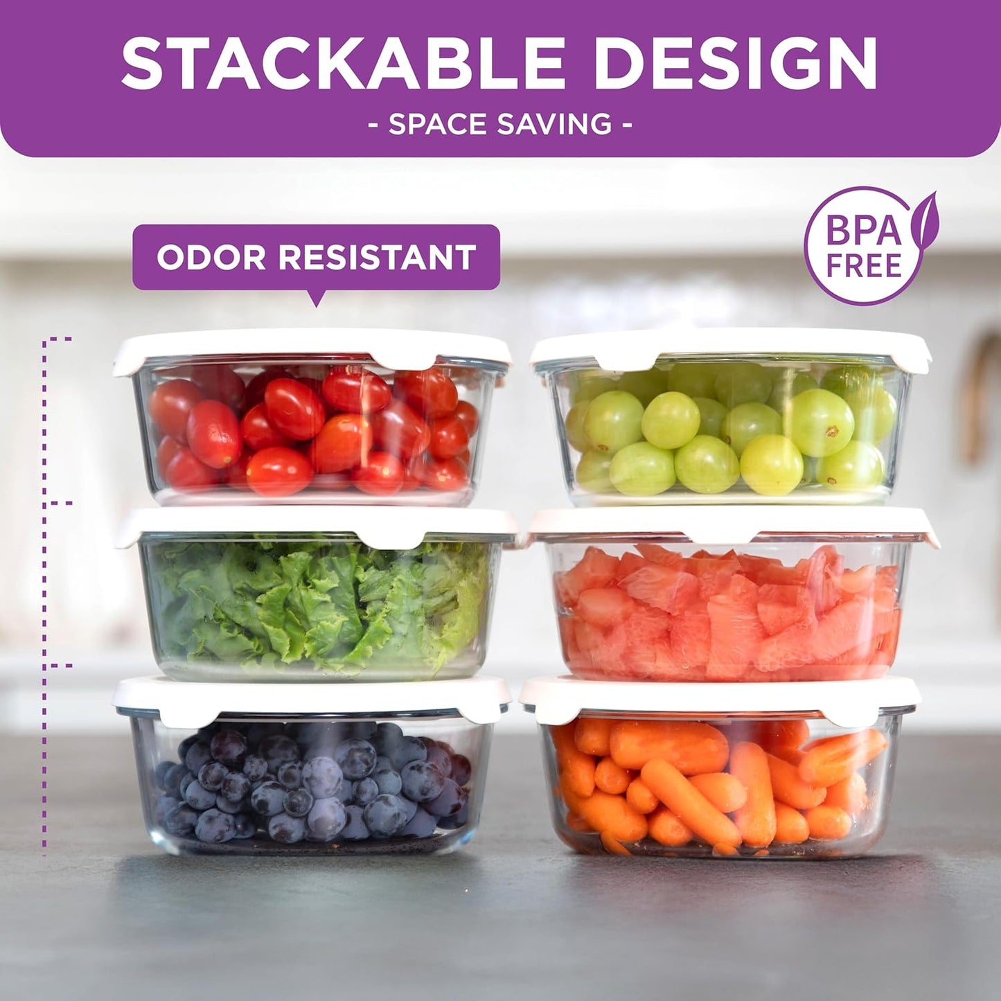 HOLDN’ STORAGE Vacuum Food Storage Containers, Set of 6 Glass Containers & Electronic Pump - Keep Food Fresh Longer, BPA-Free Glass, Leak-Proof, Ideal for Meal Prep, Marinating