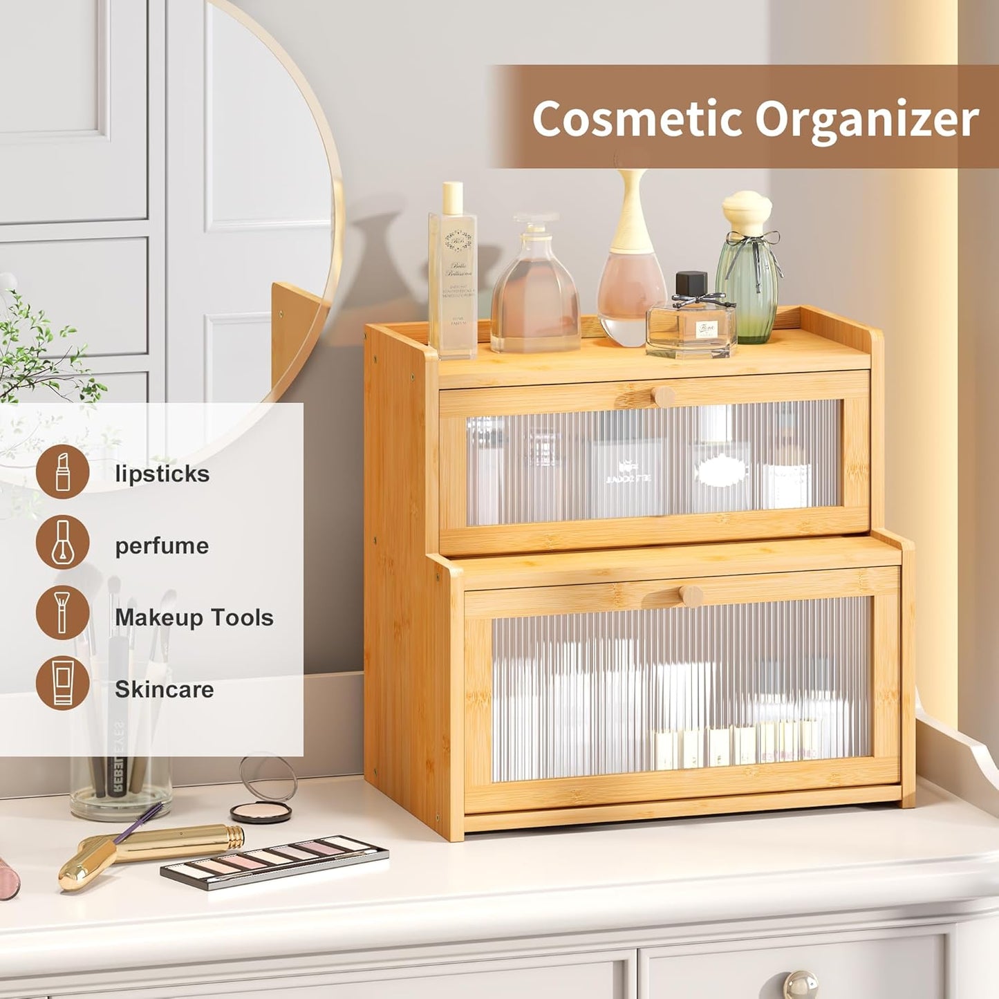 FILWH Bread Box for Kitchen Countertop Double Layer Large Corner Bread Box Capacity Bread Storage Bin Farmhouse Breadbox Container Organizer Cabinet Cupboard Nature