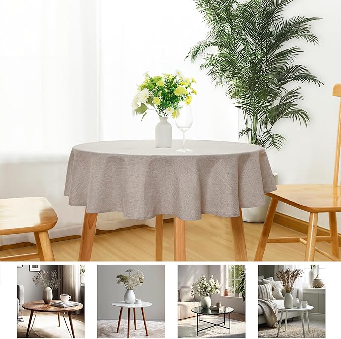 JIUZHEN Round Textured Table Cloth Linen Wrinkle Free Stain Resistant Farmhouse Decorative Circular Tablecloth for Kitchen, Dining, Party, Wedding, Outdoor Use (40 Inch Round,Stone)