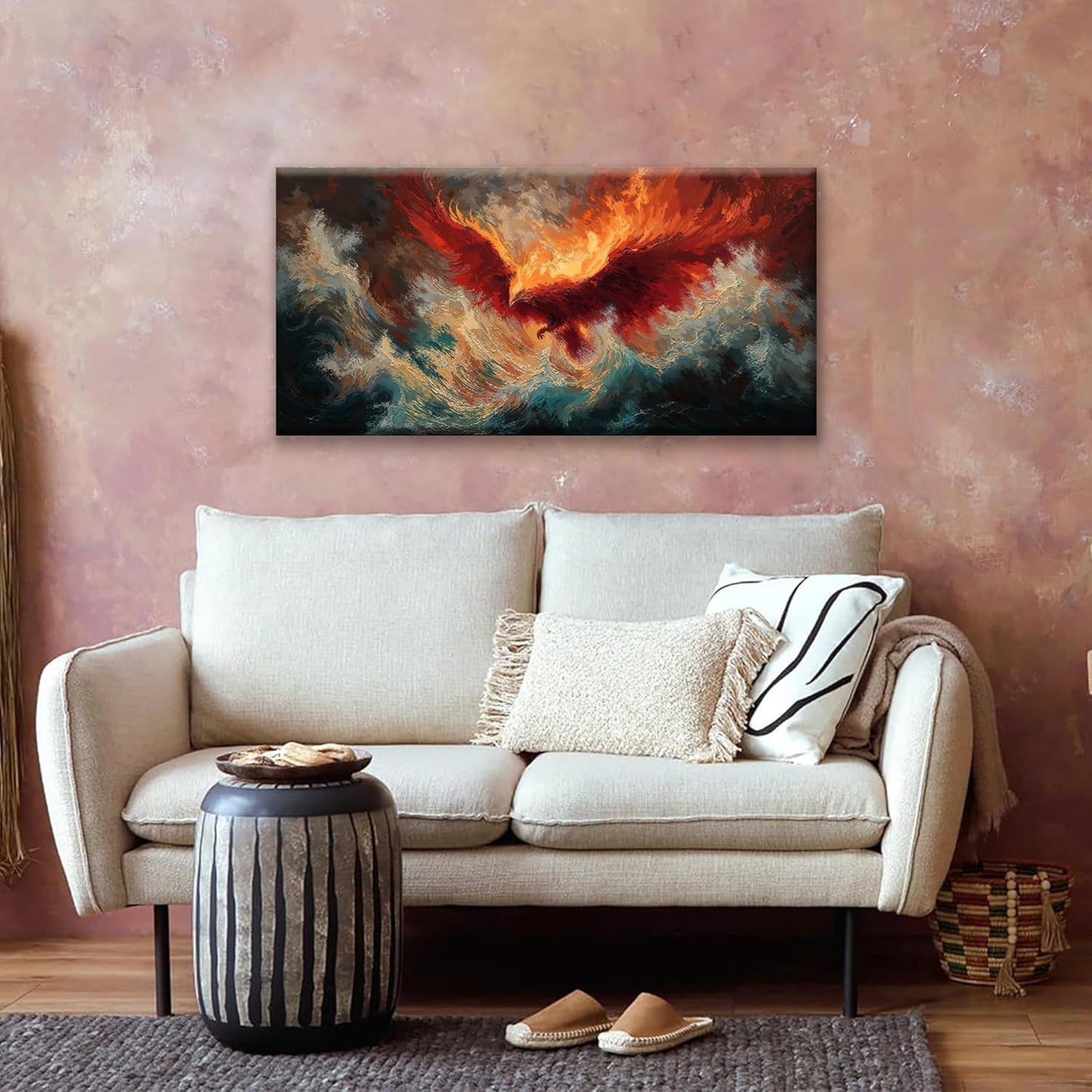 Abstract Wall Art Decor Red Retro Fire Phoenix Modern Artwork For Walls Ready To Hang Room Wall Decor For Bedroom Living Room Kitchen Office Canvas Prints 20x40 Inch