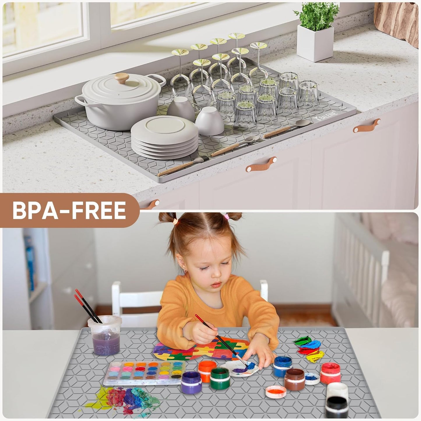 BALEINE 31''×22'' Under Sink Mat, Waterproof Food Grade Silicone Undersink Mat, Cabinet Shelf Drip Tray, Under Sink Liner for Kitchen, Bathroom (Charcoal)