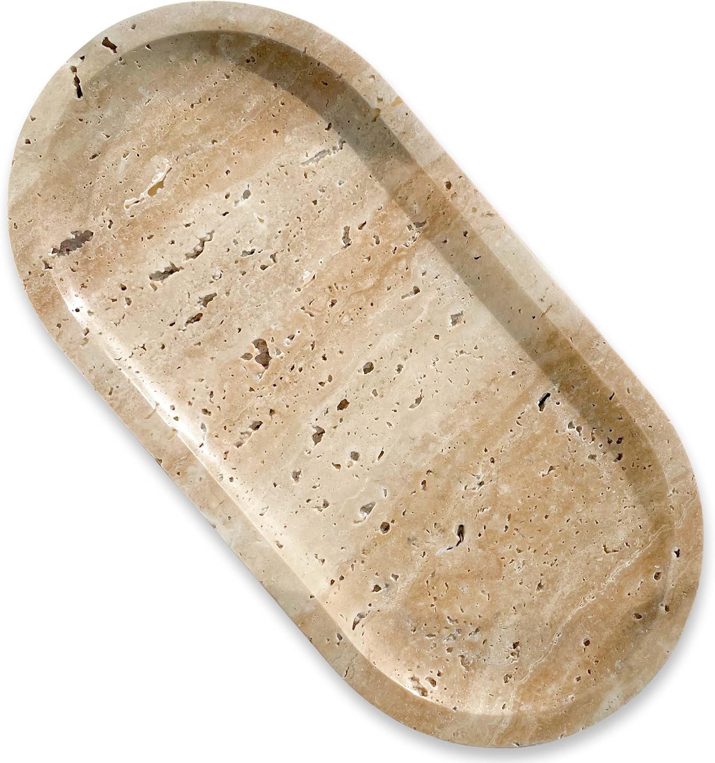 Natural Marble Tray, Stone Vanity Tray for Bathroom & Kitchen Countertop - Organizer for Perfume, Jewelry, Cosmetics 12x6 Inch,Beige Travertine