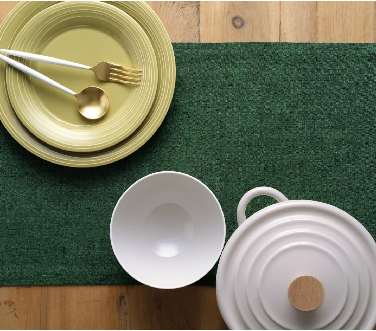 Solino Home Linen Table Runner 48 Inches - 100% Pure Linen Forest Green Table Runner 14 x 48 Inch Ideal for Dresser and Coffee Tables - Athena - Christmas, Thanksgiving