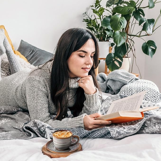 Hasense Espresso Cups with Saucers, 4 oz Small Ceramic Espresso Coffee Mugs Set of 4, Cute Cappuccino Cup Set, Demitasse Cups Perfect for Espresso Shots, Cappuccino, Tea-Grey Brown