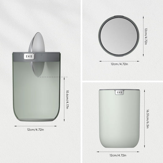 EKO Mini Desk Trash Can with Swing-Top Lid 0.4 Gallon Small Table Round Wastebasket for Office, Home, Car (Sage)