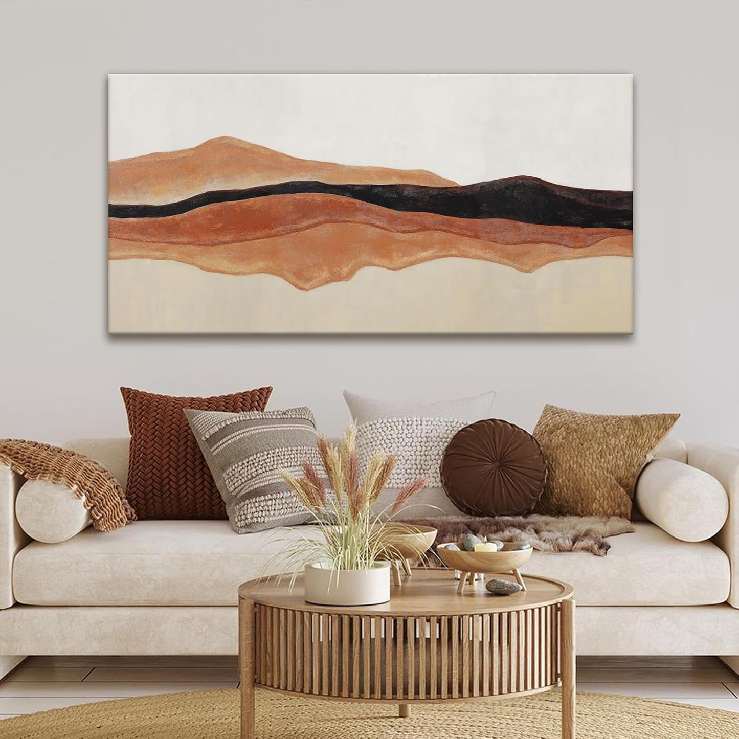 QSQ Abstract Wall Art Decor Red Brown White Wall Art Painting Canvas Art Wall Decor Prints Minimalist Abstract Art For Living Room Wall Bedroom Kitchen Office Artwork 24" × 48"