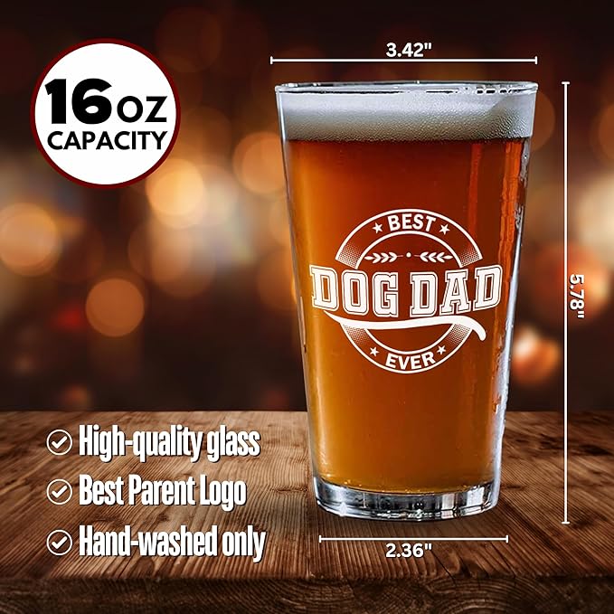 Wrappiness Best Mom Dad Logo Personalized Custom Beer Glass - 16oz Glassware for Beer Soda Cocktails - Gift for Dog Lovers, Father's Day, Birthday Gift for Parents (B01, 1 Dog)