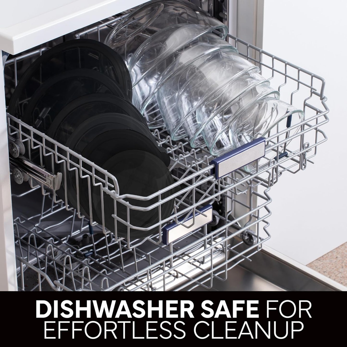 COOK WITH COLOR 12 Pc Glass Mixing Bowl Set with Lids – Borosilicate Glass Nesting Bowls for Cooking, Baking and Meal Prep, Black