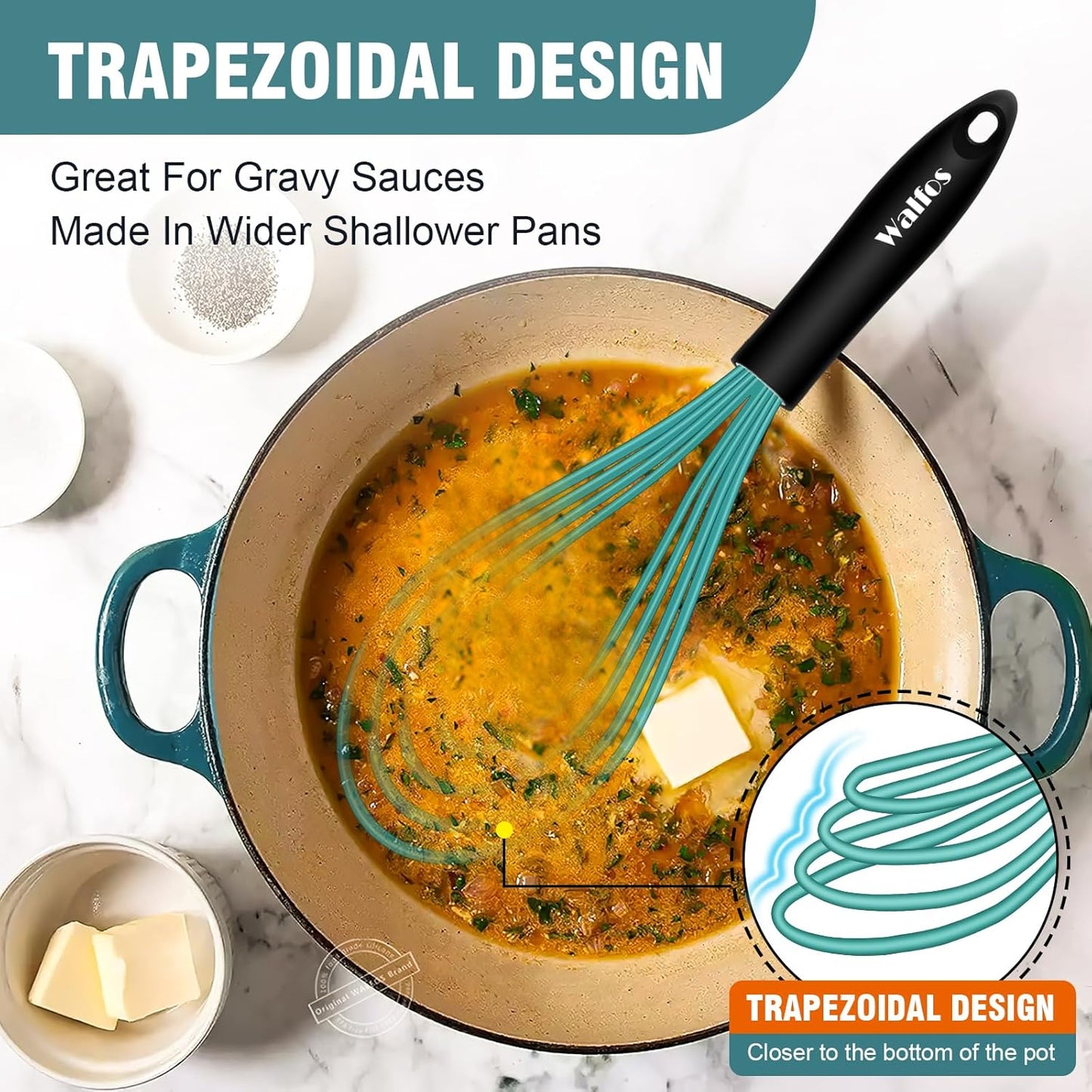 Walfos Silicone whisk,Whisks for Cooking Non Scratch, BPA Free whisk set of 4, 7+9+11in Balloon Whisks & 11in Flat Whisk, Heat Resistant(480°F).Great for Cooking in Pans, Baking, Whisking.Blue