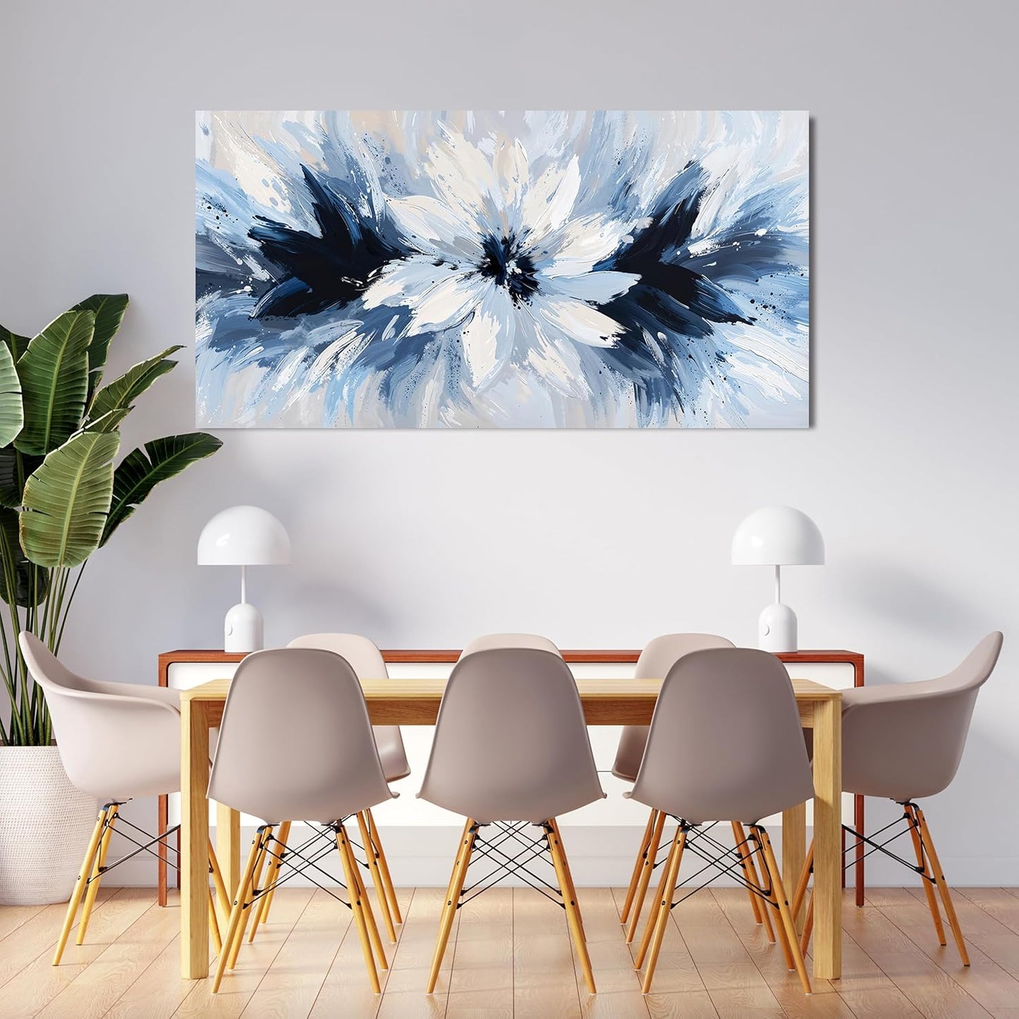 Canvas Wall Art Decor Wall Art Pictures For Living Room White Flower Wall Art Prints Modern Blue Wall Art Decorations 20" X 40" Abstract Canvas Art Wall Decor Artwork for Walls Bedroom Office Decor