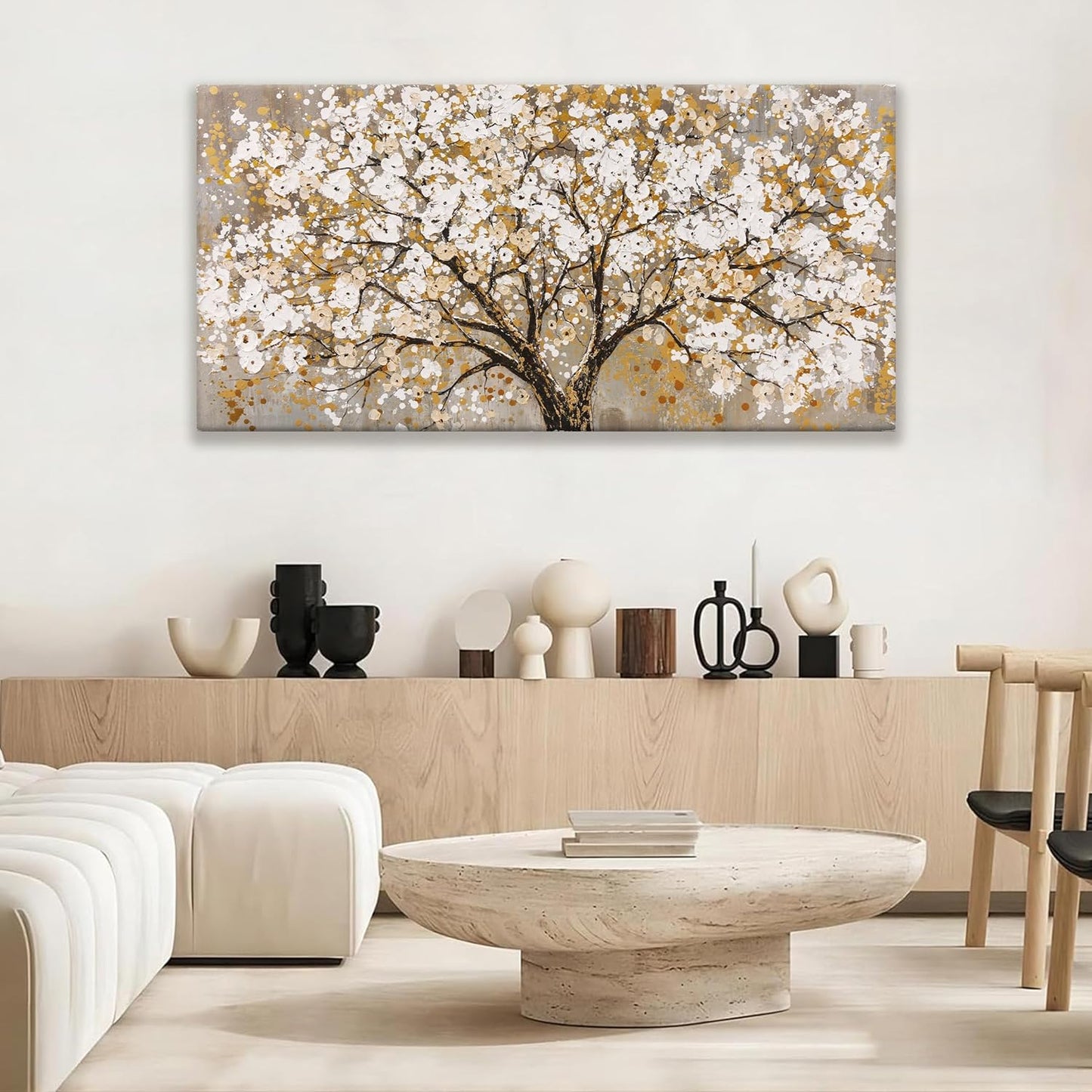 Wall Art Gold Nature Tree Of Life Abstract Canvas Painting Canvas Art Wall Decor Picture Modern Wall Art Landscape Artwork For Living Room Bedroom Bathroom Office Home Decor 24"X48"Painting