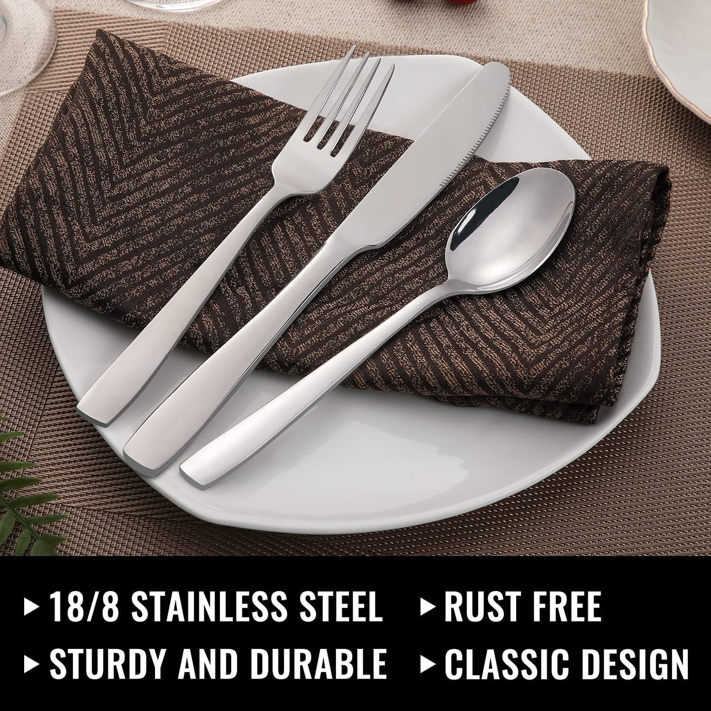 Hiware 24-Piece Silverware Set with Steak Knives, Stainless Steel Flatware Cutlery, Mirror Polished Flatware Serving Utensils Set for 4, Includes Forks Spoons Knives Silverware, Dishwasher Safe