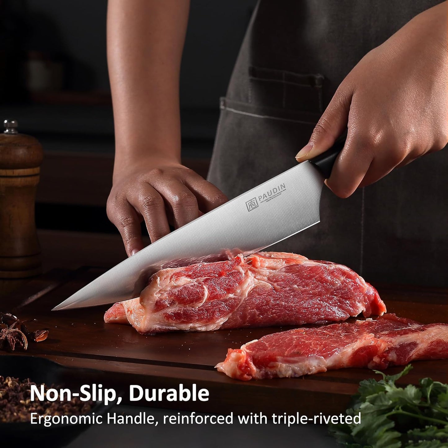 PAUDIN Chef Knife, 8 Inch Kitchen Knife, Ultra Sharp Knife - High Carbon Stainless Steel, Professional Chefs Knife, Ergonomic Handle with Three Rivets, Kitchen Gadgets with Premium Gift Box