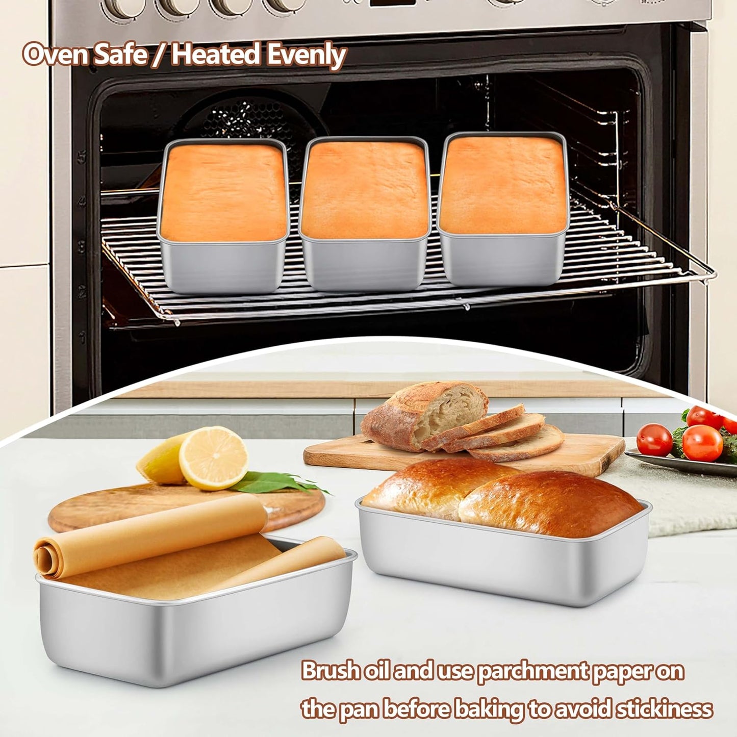 LIANYU 6 Pack Bread Loaf Pans for Baking 9x5 Inch, Stainless Steel Meat Bread Baking Pans, Loaf Tin for Homemade Banana Sandwich Sourdough