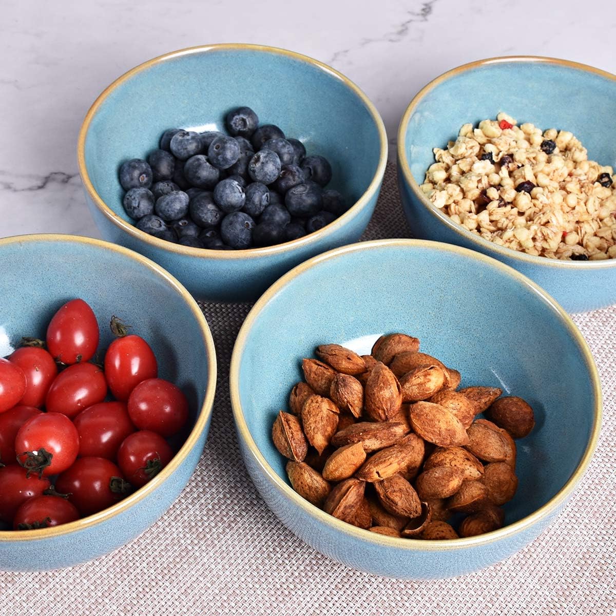 Bosmarlin Ceramic Soup Bowl Set of 4, 24 Oz, Cereal Bowl for Oatmeal, Dishwasher and Microwave Safe (5.75 Inches, Lake Blue)