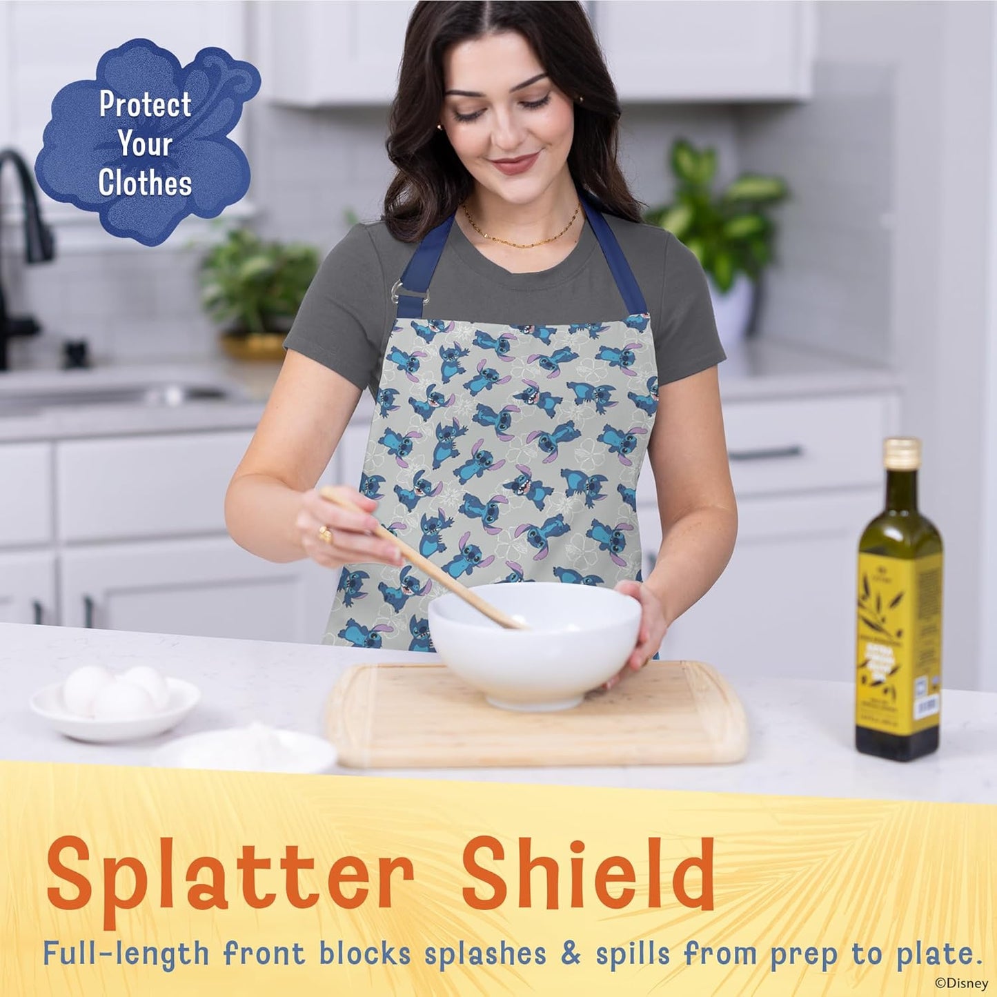 Disney Apron & Oven Mitts Set – 3 Piece Bundle with 1 Cotton Kitchen Apron for Cooking & 2 Heat Resistant Pot Holders