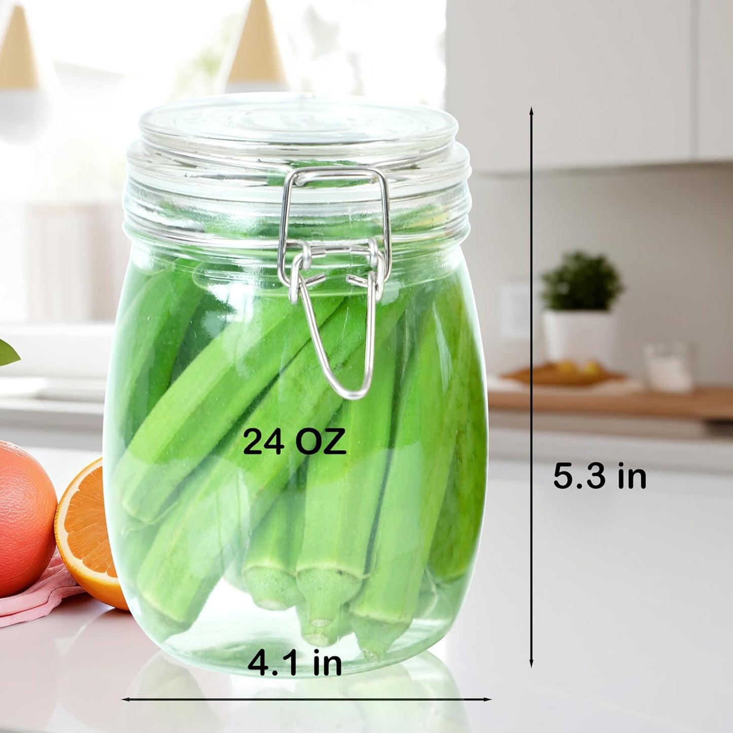 Glass Jar With Airtight Lid 24 OZ 2 Pack Airtight Food Storage Containers Leakproof Wide Mouth Canister For Coffee Beans, Sugar, Canning, Candy, Cereal, Pickle, Cookies, Dried Fruits