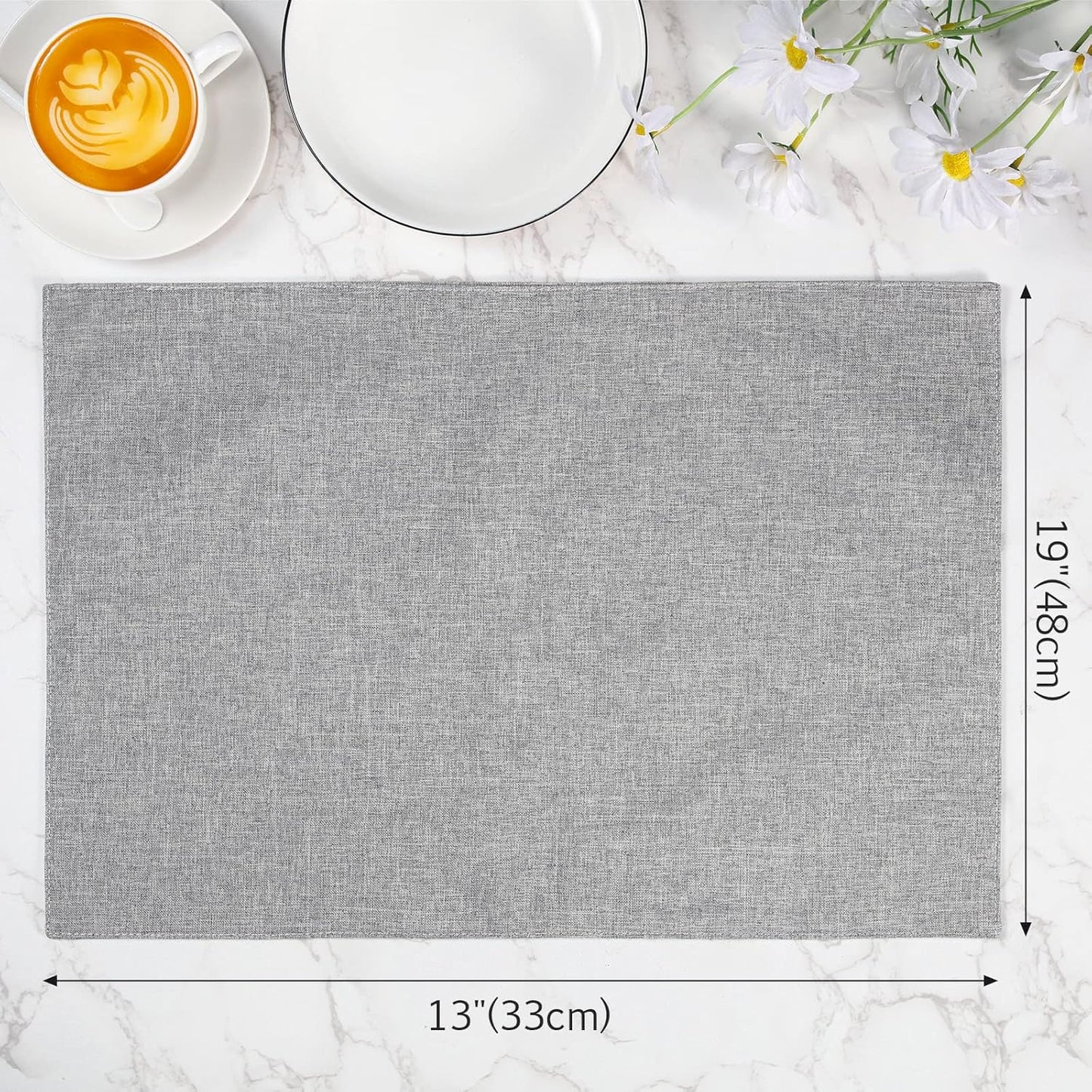 Sieral Cloth Placemats Set of 12 Rectangle Dining Table Placemats Bulk 13 x 19 Inch Machine Washable Heat Resistant Cotton Linen Table Mats for Wedding Baby Shower Birthday Party Supplies(Light Grey)