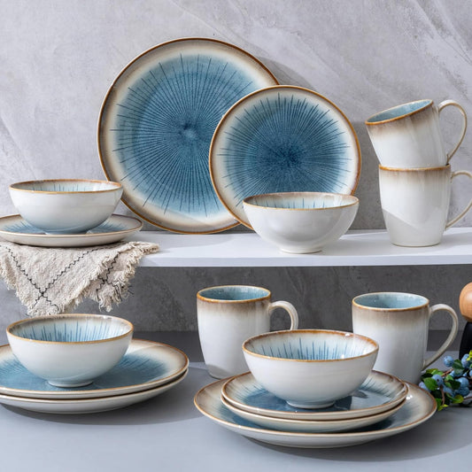 Dinnerware Set Stoneware 16 Pieces Service for 4, Stoneware Plates and Bowls Set Highly Chip and Crack Resistant Stoneware Set, Dishwasher Microwave Safe Dishes set