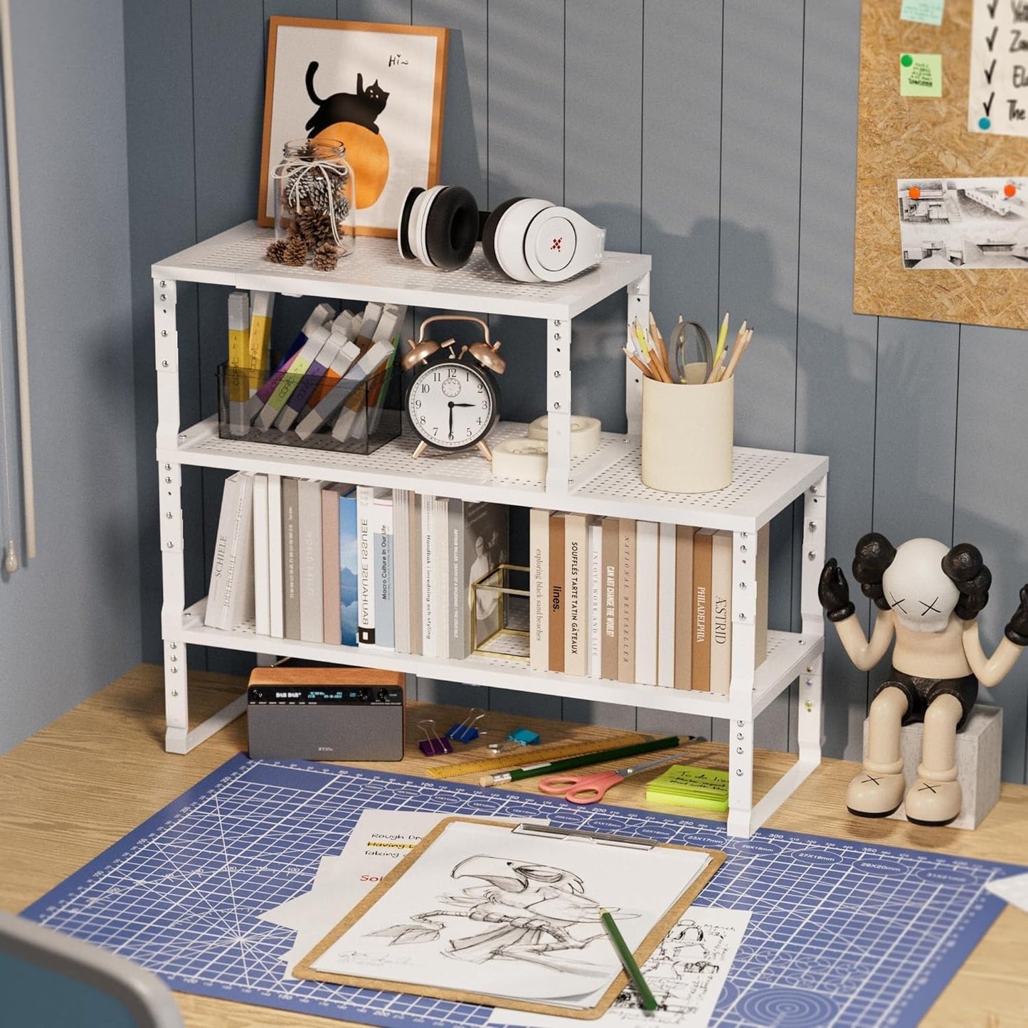 Expandable Spice Rack Kitchen Cabinet Shelf Organizer, Stackable Storage Shelves Racks, Adjustable Counter Shelving for Cabinets, Countertop, Cupboard,Pantry and More(3Packs/White/Large)