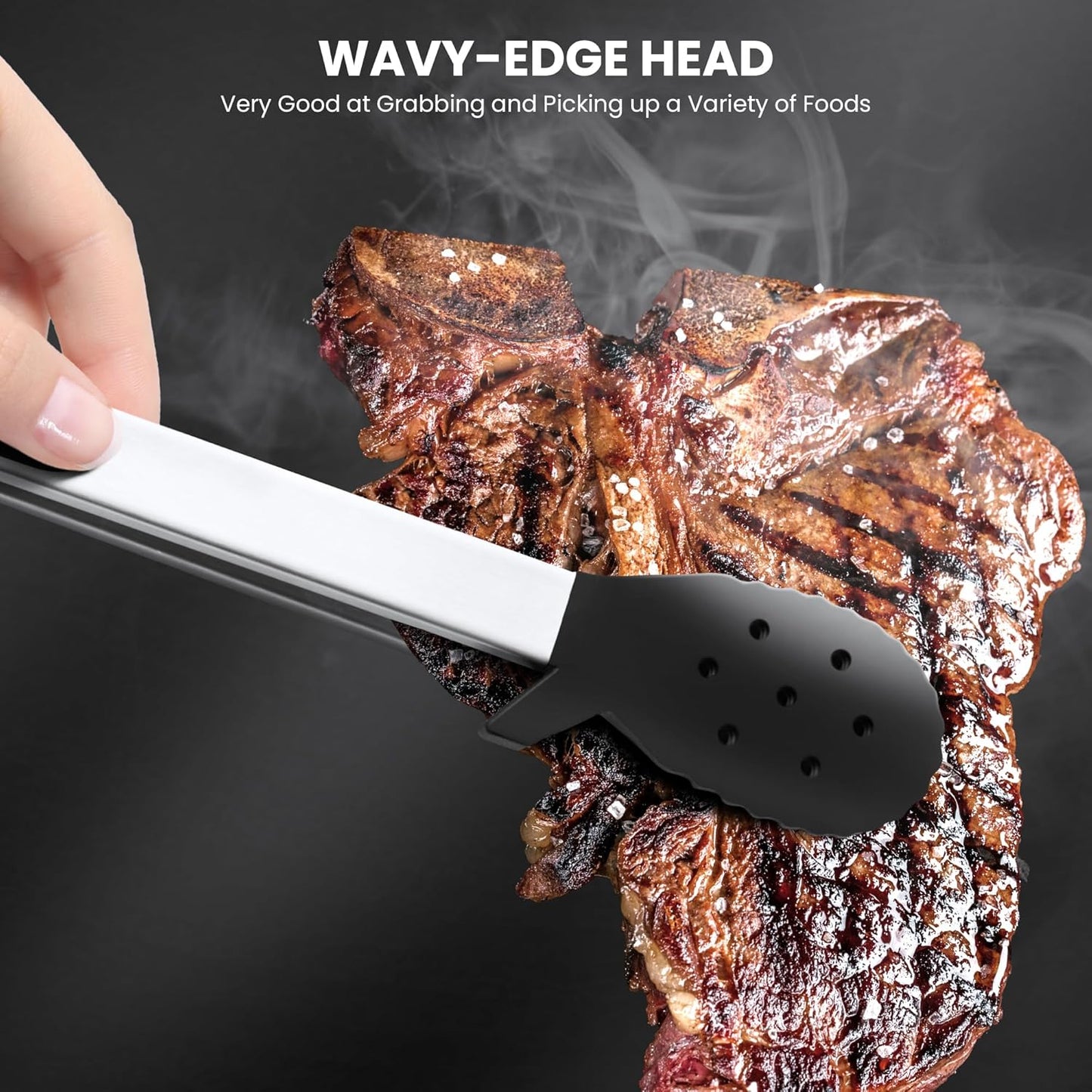 12 Inch Silicone Cooking Tongs, 600ºF Heat Resistant Kitchen Tongs with Silicone Tip & Integrated Tool Rests for Cooking, Grilling, Tossing Salad, Serving Food, Non-Stick & Dishwasher Safe (Black)