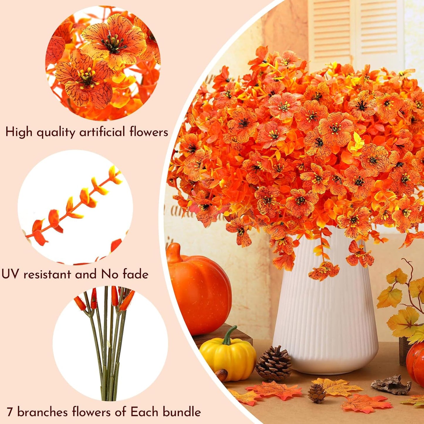 Artificial Flowers for Outdoors UV Resistant 12 Bundles Fake Flowers Realistic Faux Flowers Artificial Plants Outdoor for Fall Indoor Garden Patio Window Box Kitchen Home Autumn Decor