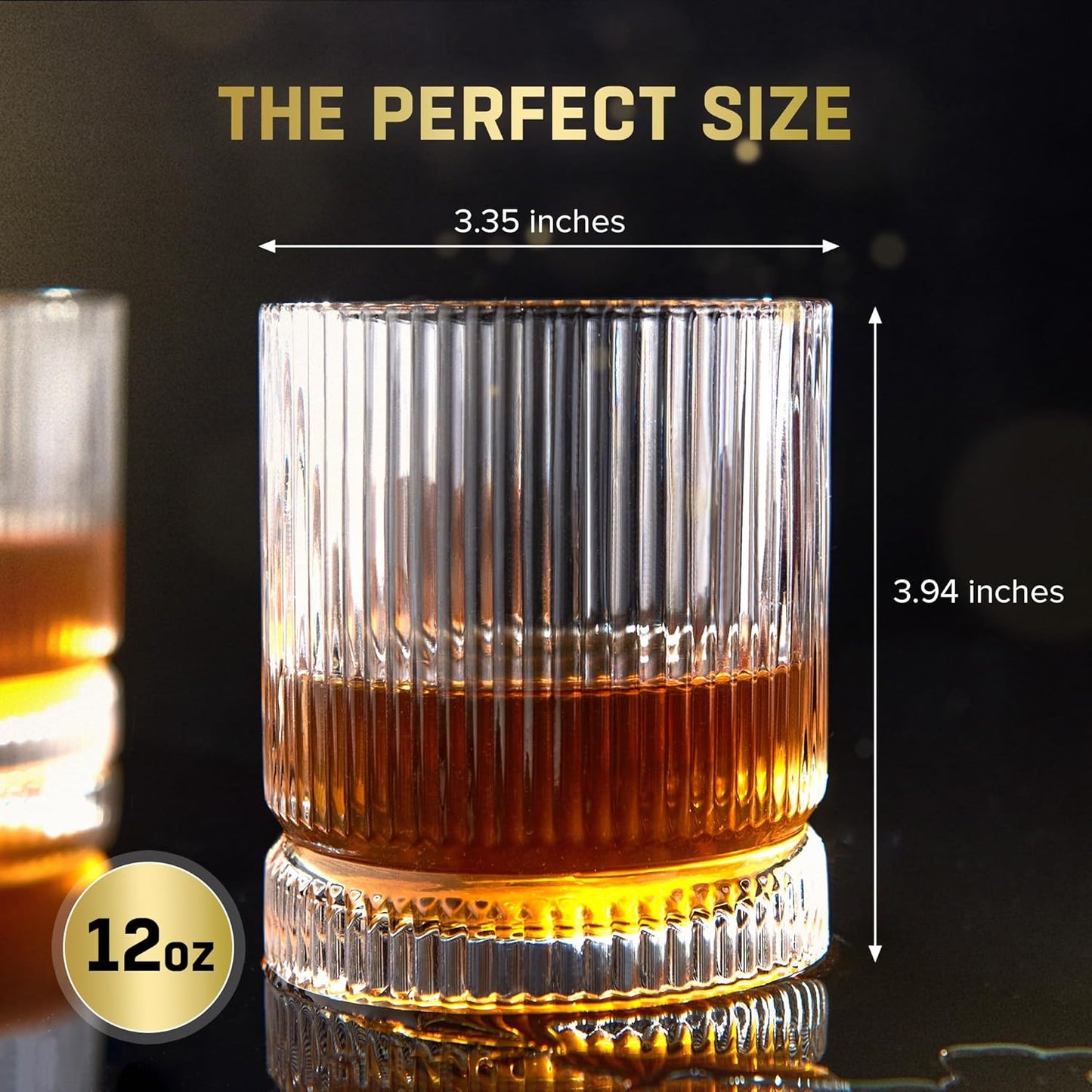 Crystal Old Fashioned Whiskey Glasses Set of 6, 12 Oz Ribbed Bourbon Glass, Ultra-Clarity Double Base Liquor Vodka rocks Cocktail Scotch Tumbler Bar Glasses Set