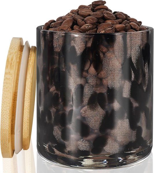 Hand Blown Glass Food Storage Containers with Lids 14oz Jar with Lid Coffee Container,Spice,Sugar,Tea,Flour,Nuts,Decorative Jars for Countertop(Black)