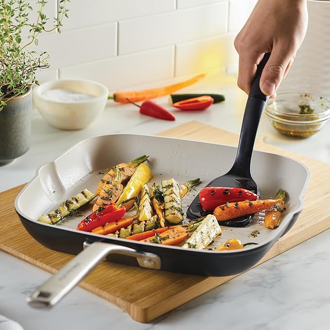 KitchenAid Hard Anodized Ceramic Nonstick Grill Pan/Griddle, Square, 11.25 Inch - Matte Black