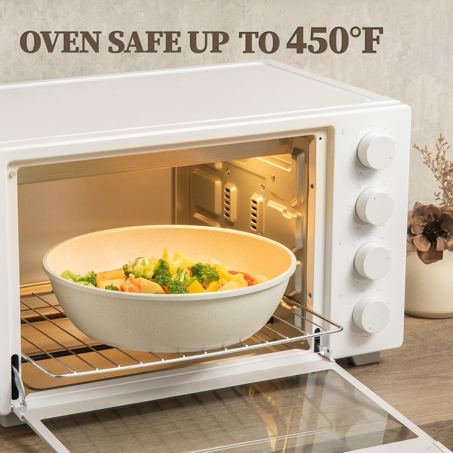 23Pcs Ceramic Cookware Set Non Stick Pots and Pans Set Non Toxic with Detachable Handle Induction Kitchen Cookware Set Space Saving, Oven & Dishwasher Safe, Cream White