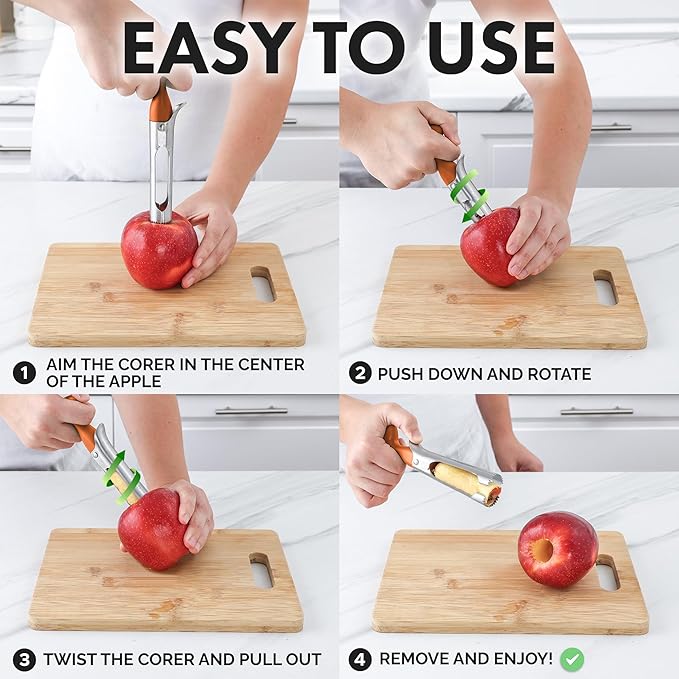 Zulay Kitchen Premium Apple Corer Tool - Ultra Sharp, Stainless Steel, Serrated Blades for Easy Coring - Easy to Use & Clean, Durable Apple Corer Remover for Baking Apples & More - Cinnamon