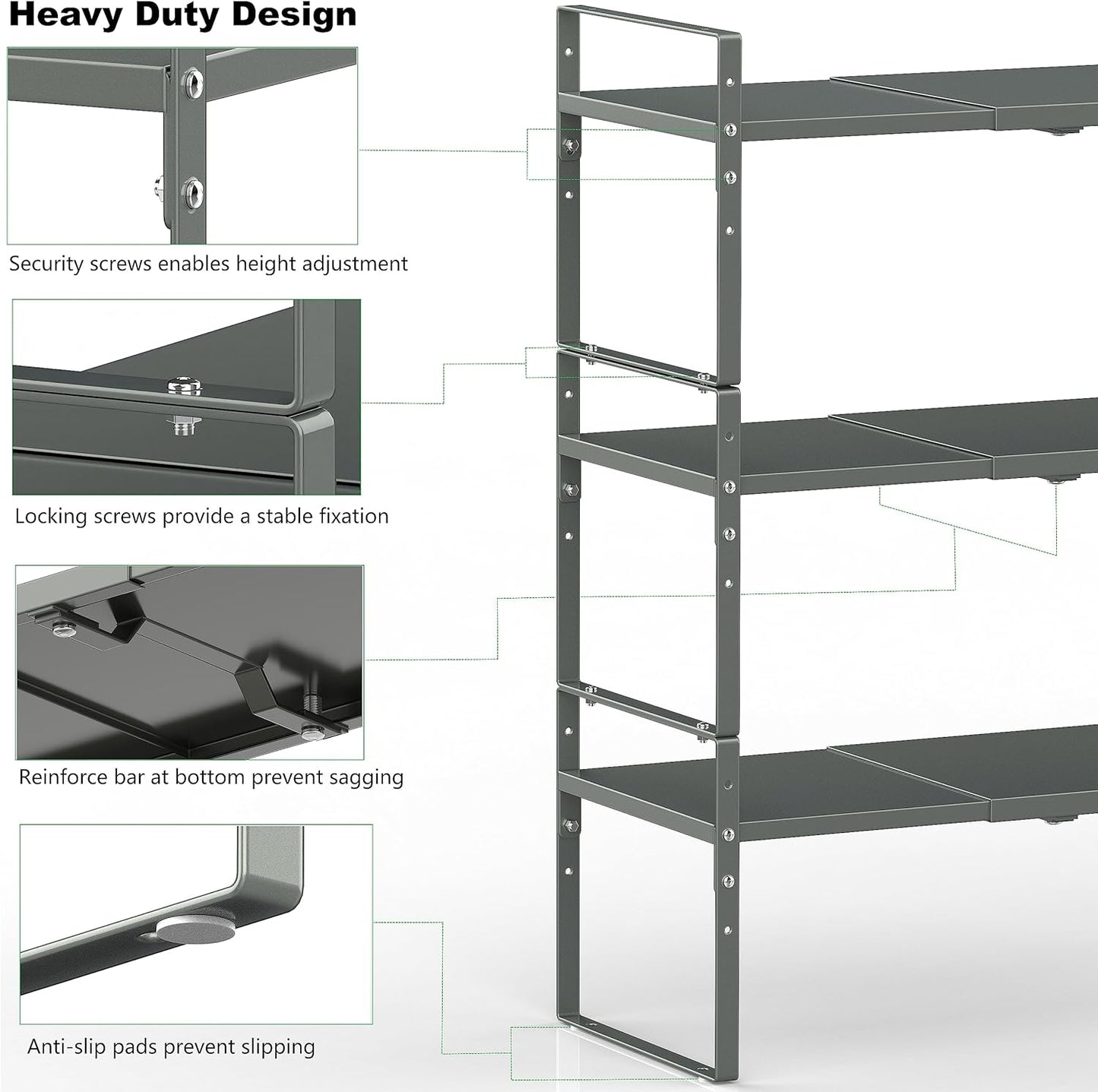 Expandable Stackable Spice Rack Cabinet Shelf Organizer in Cabinets Shelves Kitchen Cupboard Organization Stack up Racks Pantry Countertop Storage (Gray, Medium 2 Packs)
