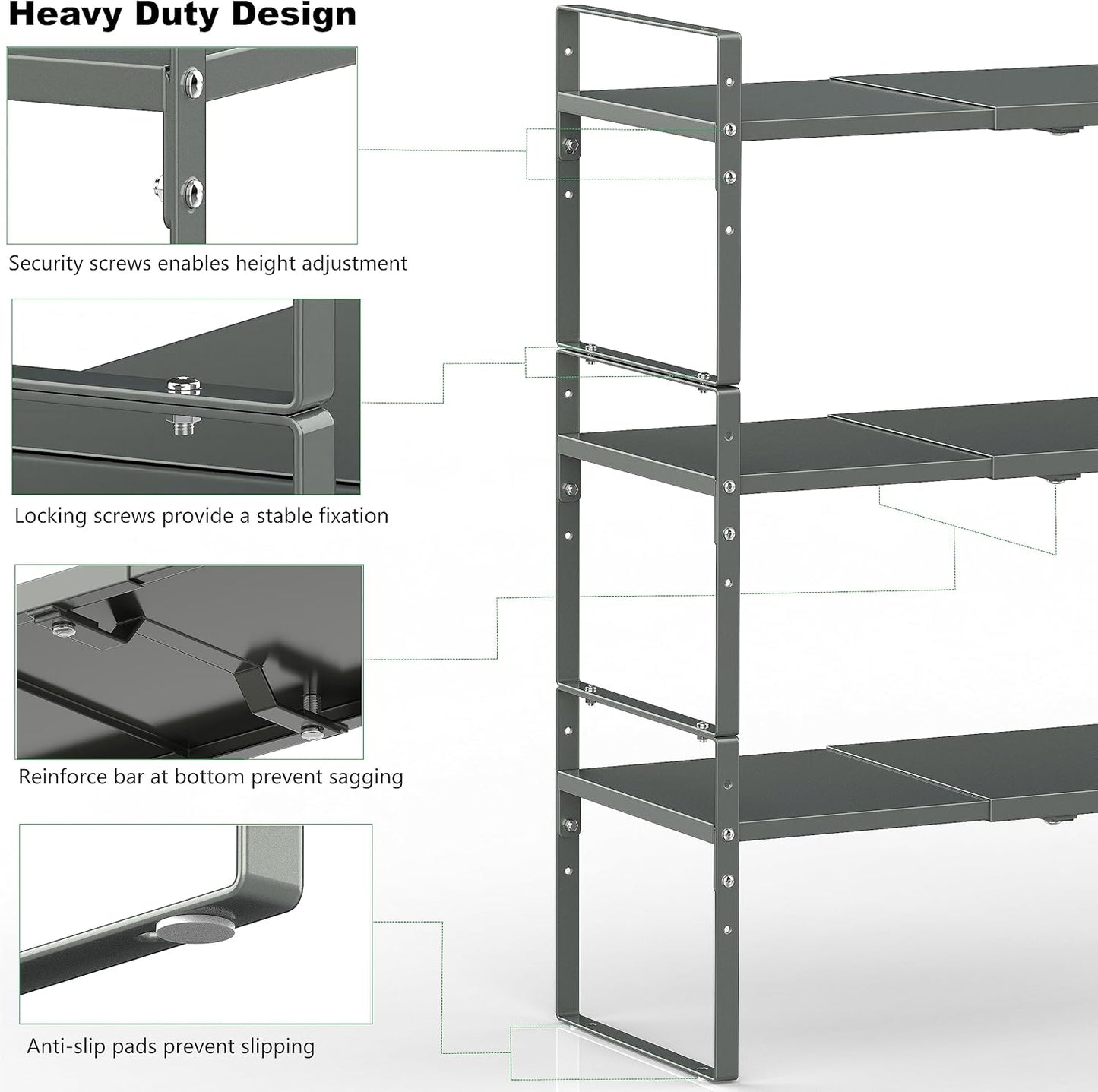 Expandable Stackable Spice Rack Cabinet Shelf Organizer in Cabinets Shelves Kitchen Cupboard Organization Stack up Racks Pantry Countertop Storage (Gun-Gray, Large 3 Packs G)
