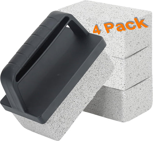 Heavy Duty Grill Cleaner for Blackstone - Grill Cleaning Brick with Handle, Griddle Pumice Stone for Cleaning BBQ Grill, Swimming Pool, Sink (4 Pack)