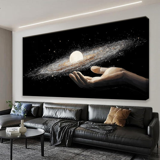 Large Abstract Wall Art Decor The Universe In Hand Science Fiction Wall Art For Living Room Bedroom Office Kitchen 29x58 Inch Canvas Painting Home Wall Decor Ready To Hang