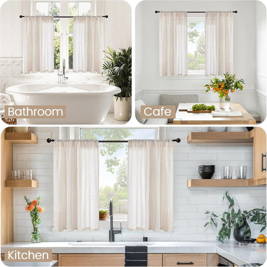 BGment 36 Inch Length Oatmeal Linen Curtains for Kitchen Window - Small Half Drapes Light Filtering Semi Sheer Natural Textured with Rod Pocket for Cafe Bathroom, 2 Panels Set, 30 X 36 Inch