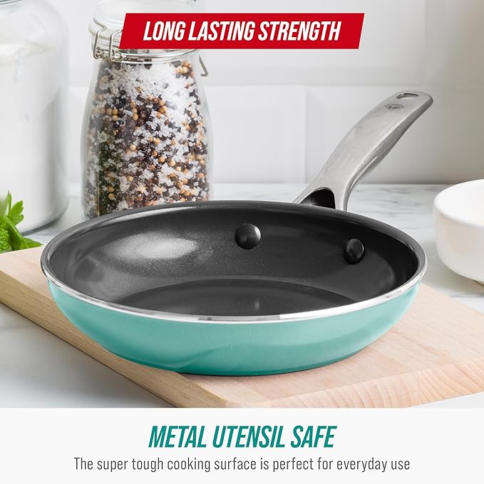 Blue Diamond 8" Nonstick Frying Pan Skillet, Diamond Infused Ceramic PFAS-Free, Dishwasher & Oven Safe, Stay Cool Handle, Durable Non Toxic Metal Utensil Safe, Egg & Omelet Pan, Turquoise