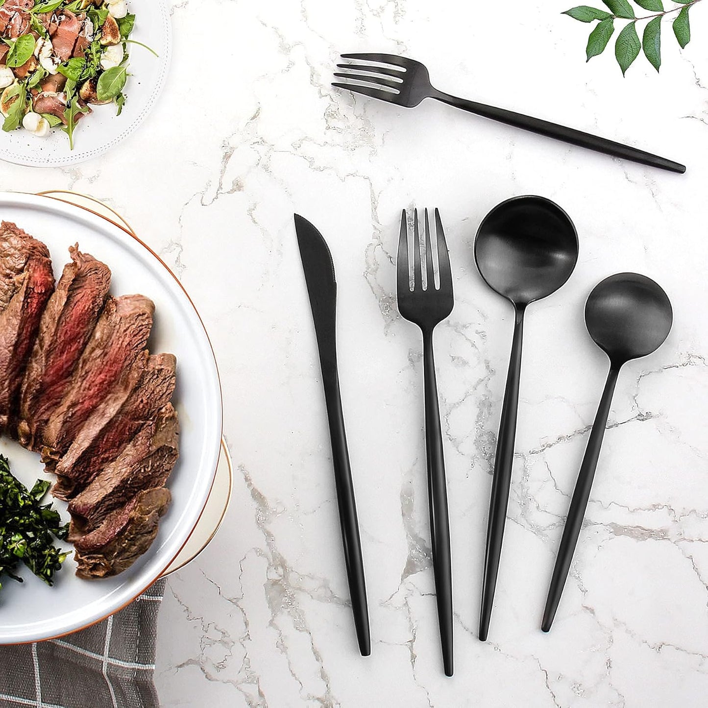 Matte Black Silverware Set for 4, IBIILII JEFF 20 Pieces Stainless Steel Flatware Set，Kitchen Utensil Set, Tableware Cutlery Set, Knife Spoons And Forks Set, Satin Finished Polished & Dishwasher Safe