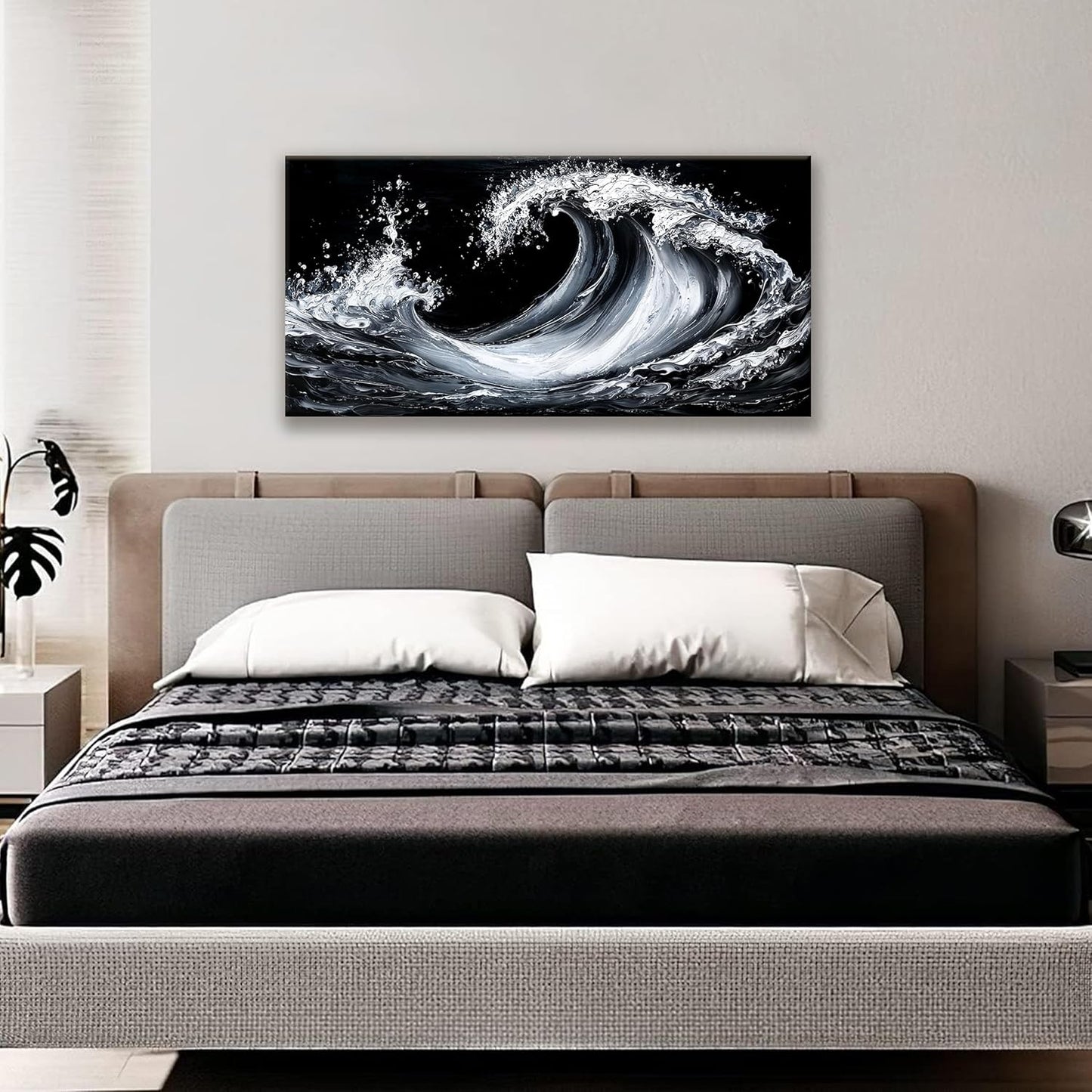 Suconvng Abstract Wall Art Small Size White Sea Wave Modern Canvas Art Wall Decor Painting Artwork Abstract Wall Decor Print Picture For Bedroom Office Home Decoration 20"X 40"