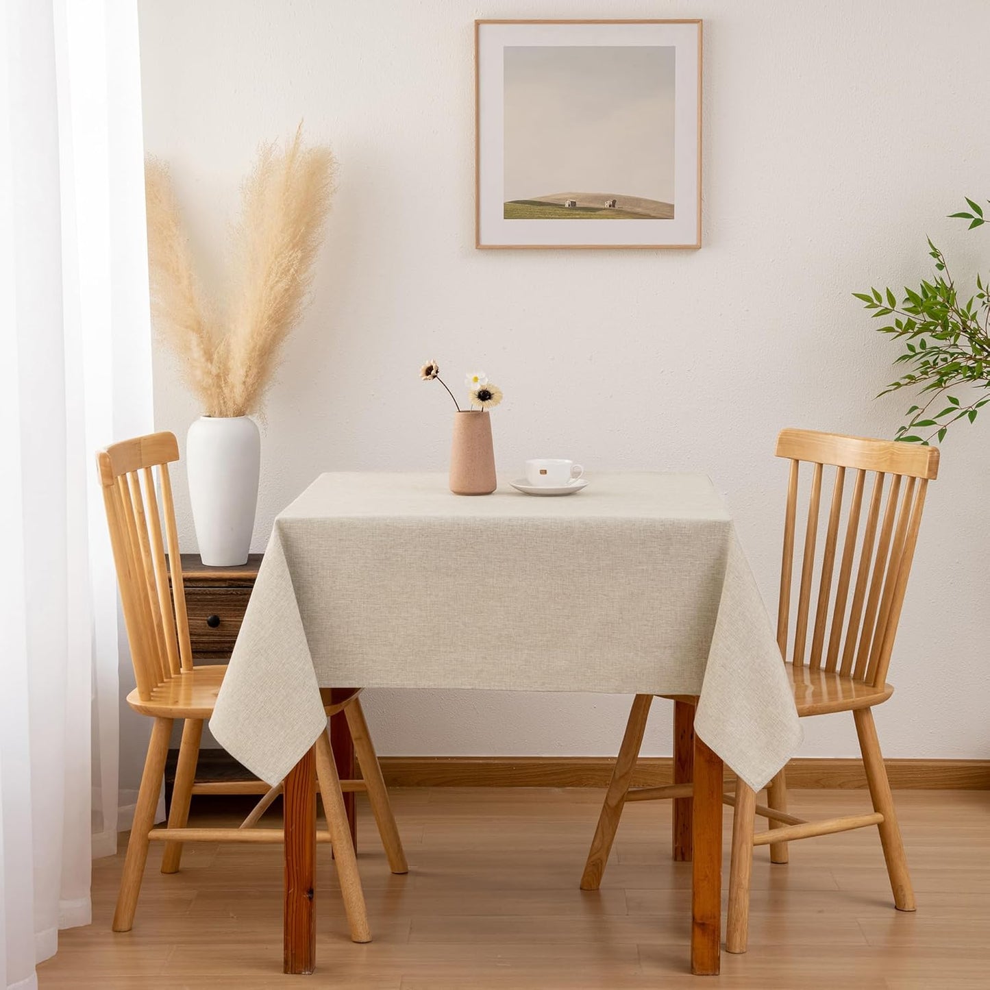 Hiasan 2 Pack Faux Linen Square Tablecloth - Wrinkle and Stain Resistant Washable Table Cloth for Kitchen Dining Room Holiday Table Cover for Party Dinner, Beige, 54 x 54 Inch