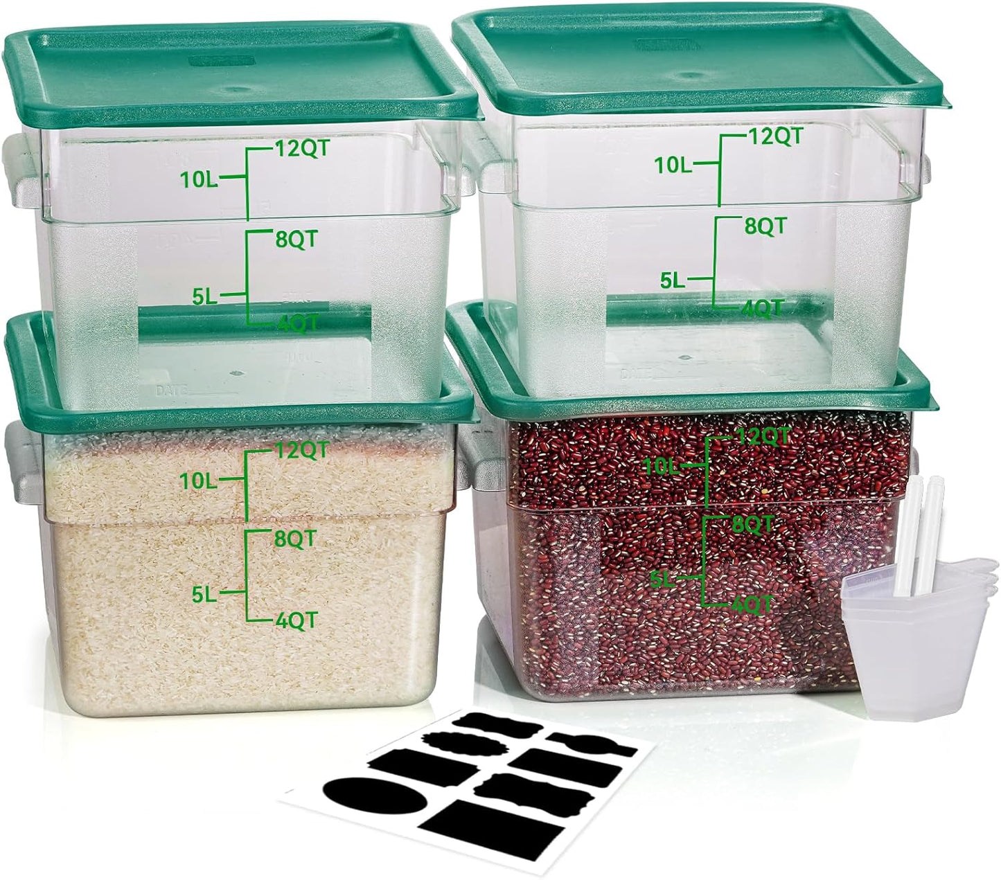 Square Food Storage Container Set with Lids (E12-12QT-4PCS-GREEN)