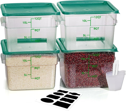 Square Food Storage Container Set with Lids (E12-12QT-4PCS-GREEN)