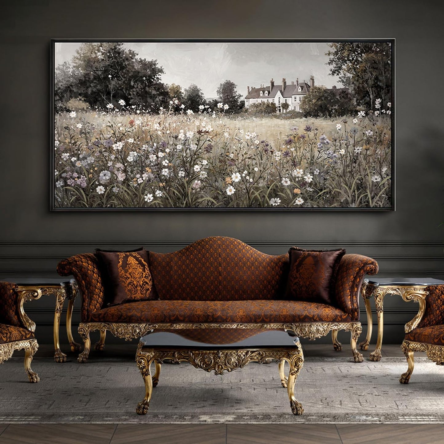 yiijeah Extra Large Wall Art - Large Pictures for Living Room Oversize Horizontal Artowrk for Wall Big Paintings Canvas Vintage Floral Neutral Picture Artwork for Home Bedroom Huge wall Decor
