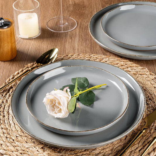 AmorArc Ceramic Dinnerware Sets for 4, 12 Pieces Handpainted Plates and Bowls Set with Rustic Terracotta Underside, Scratch Resistant Stoneware Dishes Set, Dishwasher & Microwave Safe